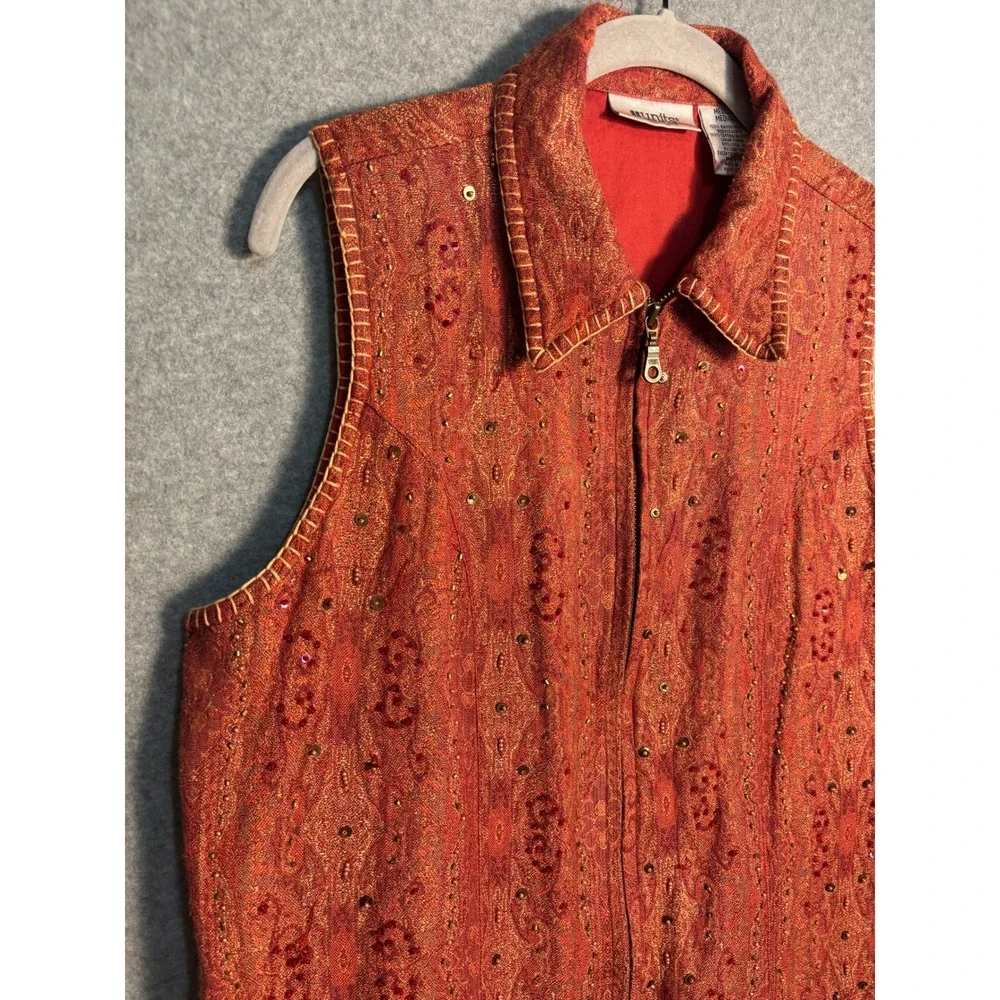 Vintage Units‎ Beaded Zip Vest Women Medium Boho Artsy Southwest Festival